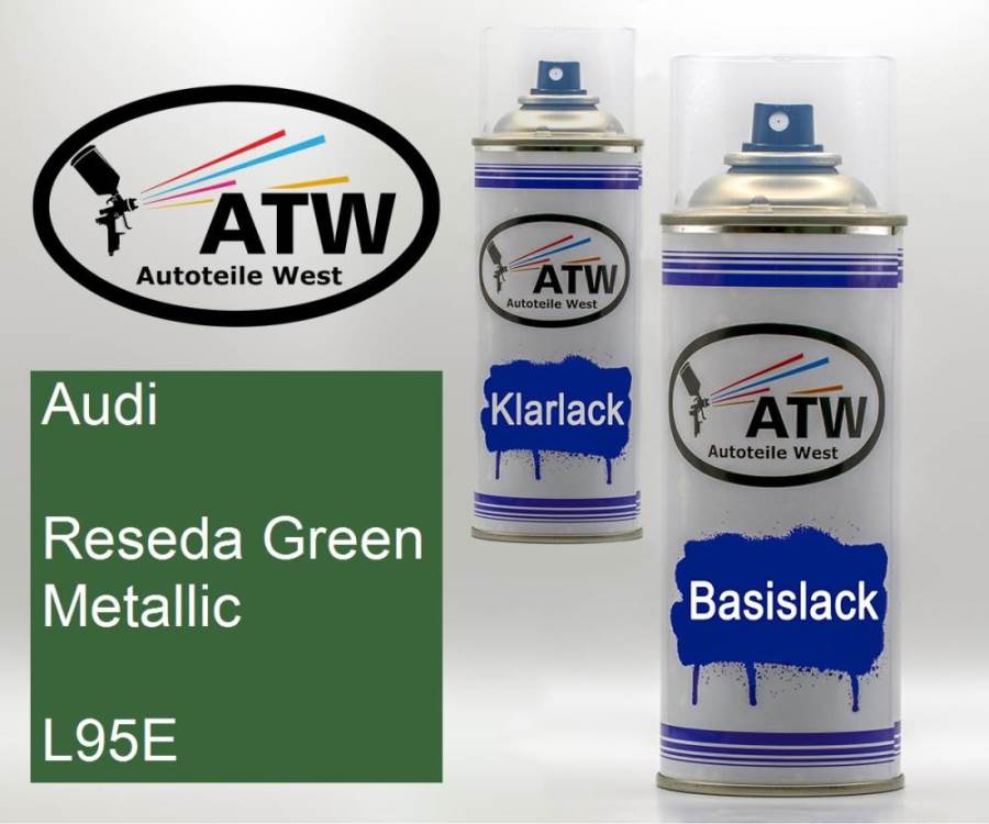 Audi, Reseda Green Metallic, L95E: 400ml Sprühdose + 400ml Klarlack - Set, von ATW Autoteile West.